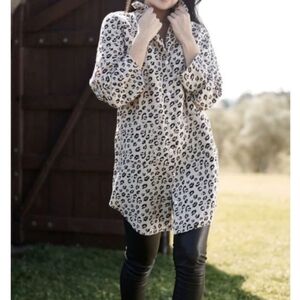 Eadi & Lifestyle The Essential Linen Shirt/Shirt Dress Leopard Size M/L